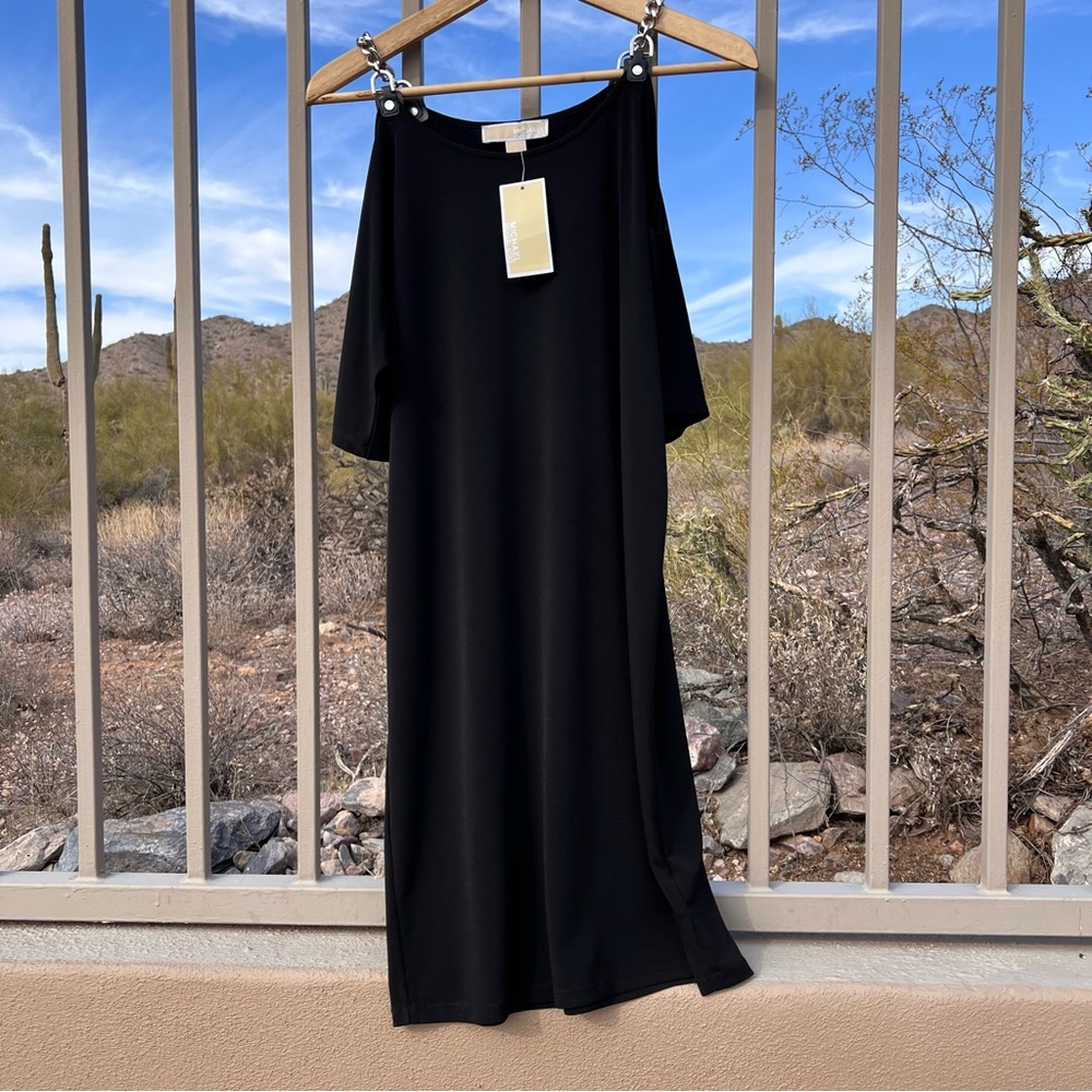 ⬇️💲MICHAEL Michael Kors NWT Women’s Dress M Color Black Open Shoulder (Chain)